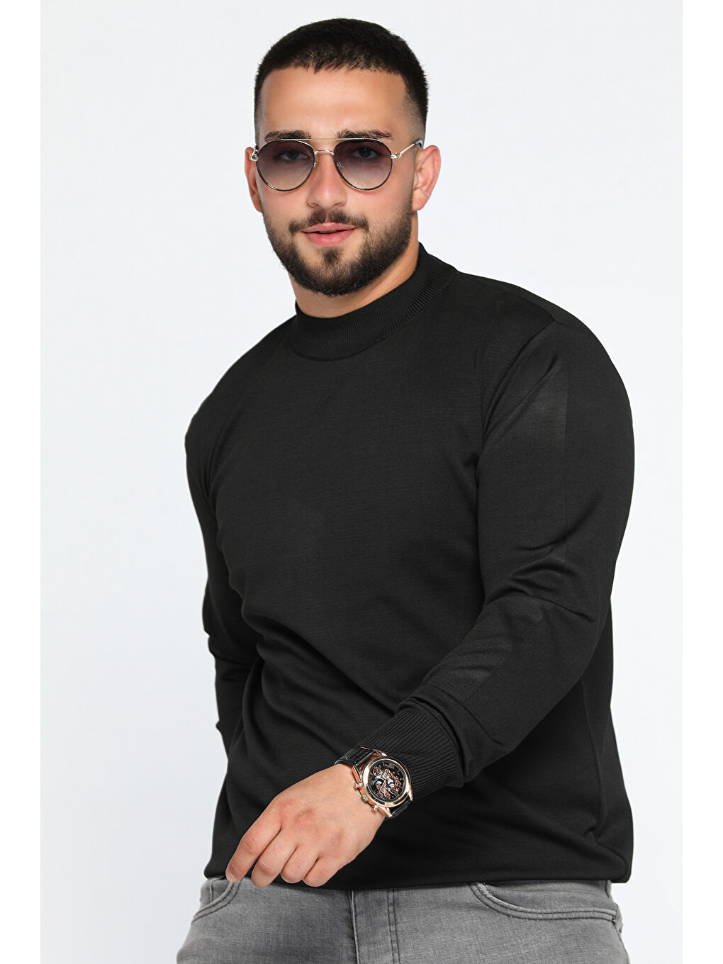 Siyah Erkek Yarım Balıkçı Triko Kazak