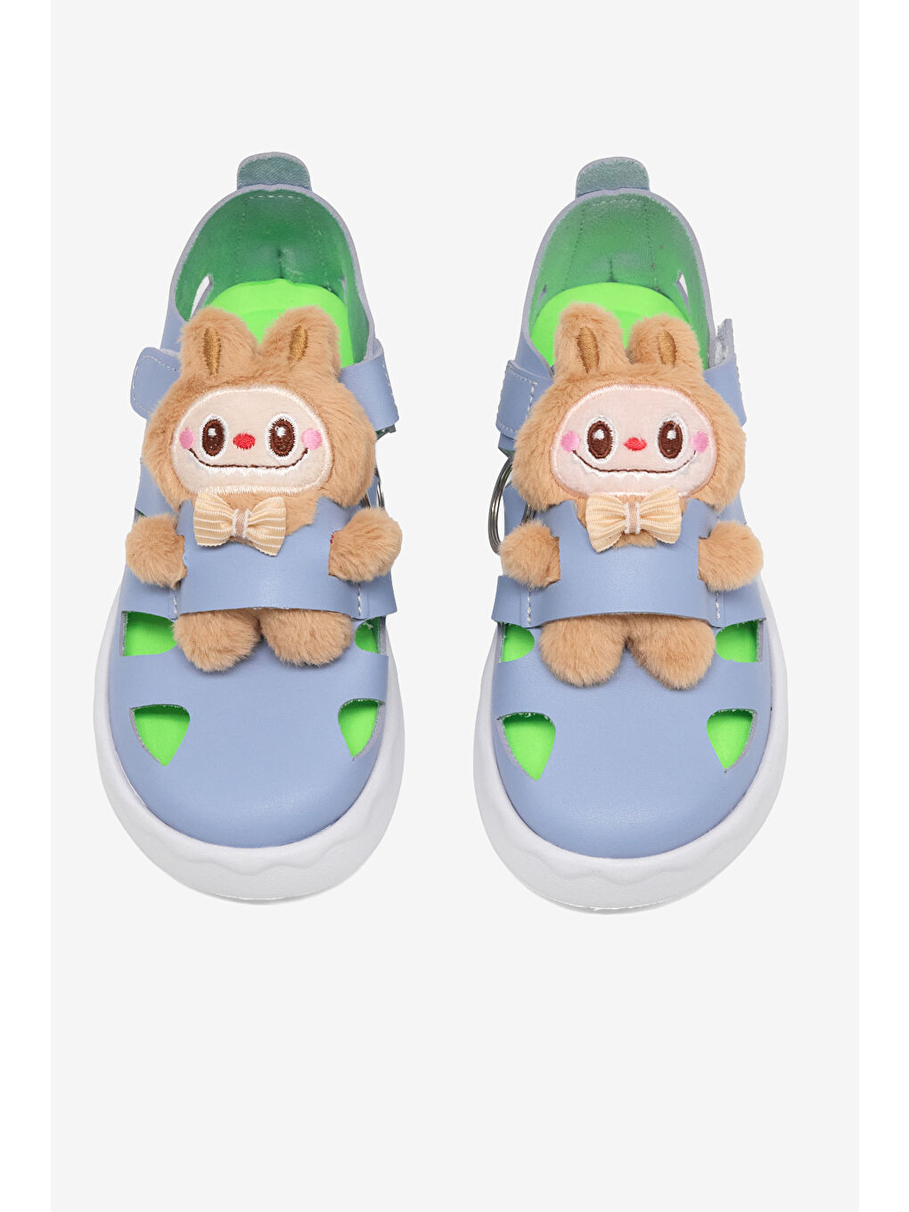 Çocuk Unisex Açık Mavi Hafif Taban Ayıcık Detaylı Cırtlı Sandalet-2