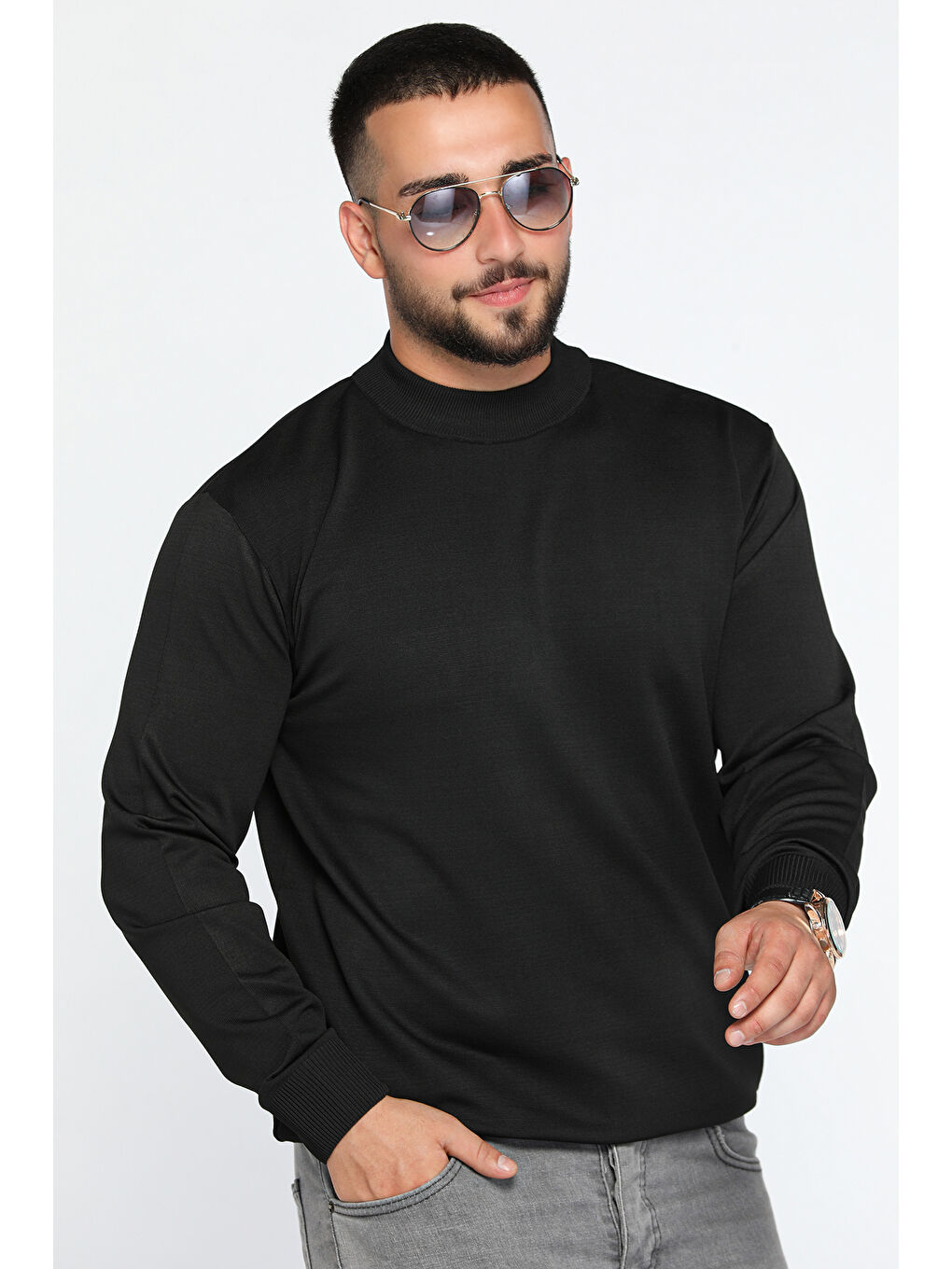 Siyah Erkek Yarım Balıkçı Triko Kazak-1