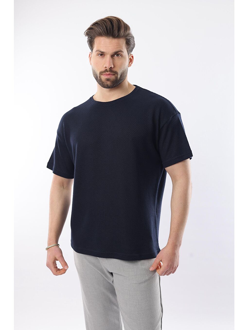 Lacivert Bisiklet Yaka Erkek T-Shirt E7128-2