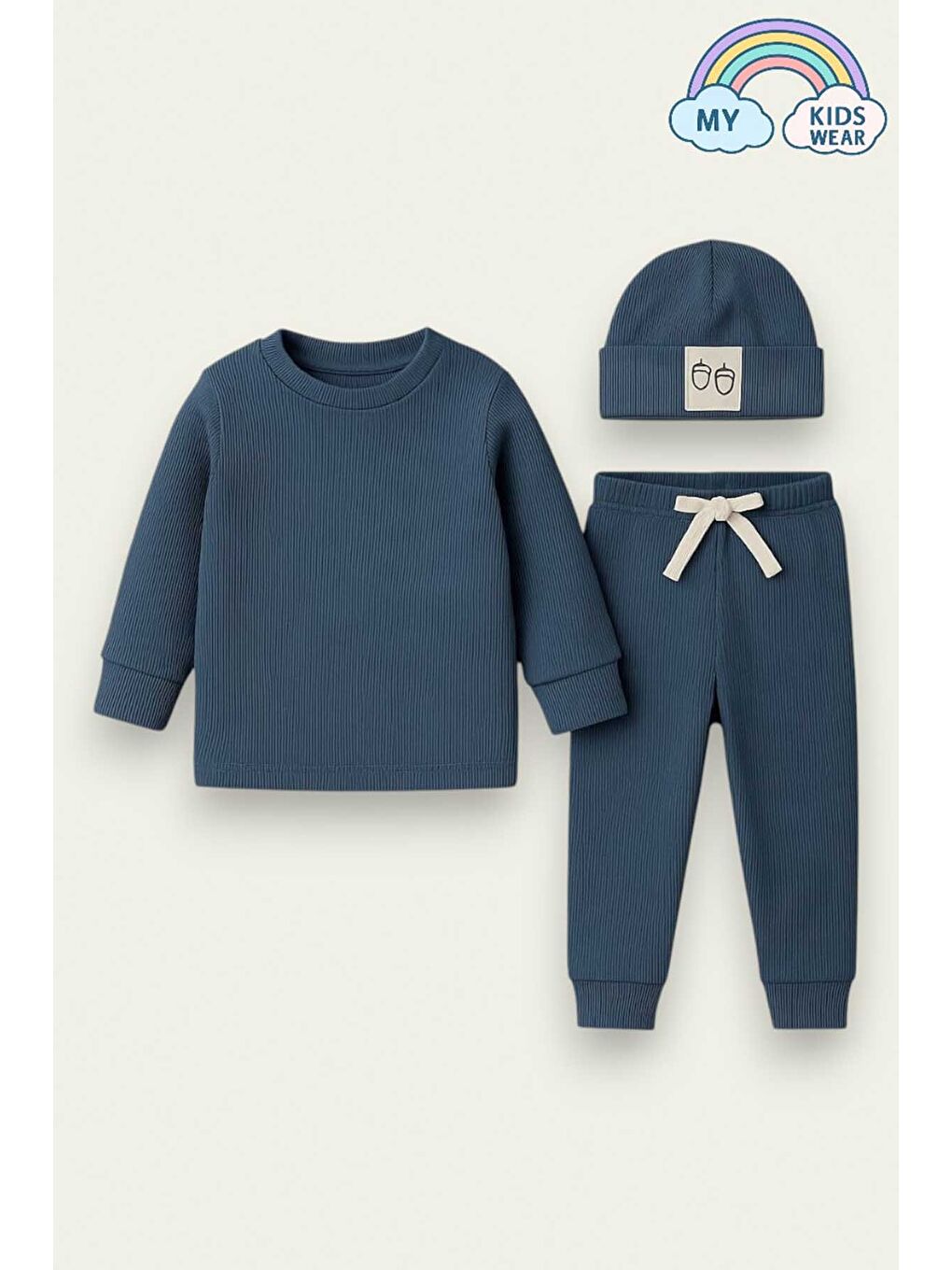 İndigo Fitilli Unisex Bebek - Çocuk Üçlü Takım