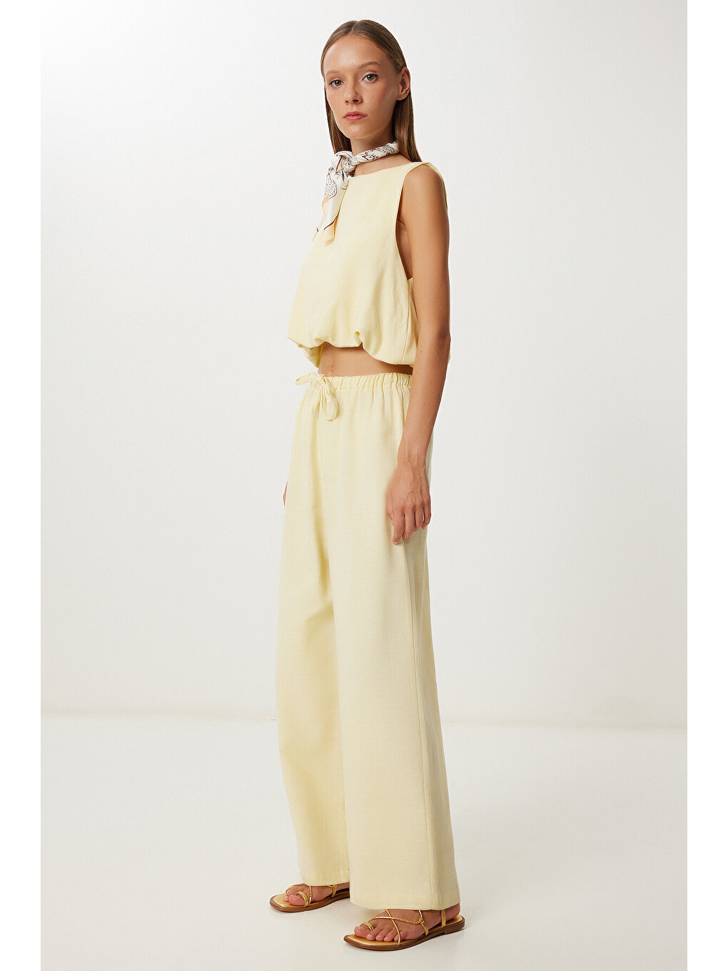 Sarı Keten Culotte Pantolon Bluz Takım SARI LRV0116
