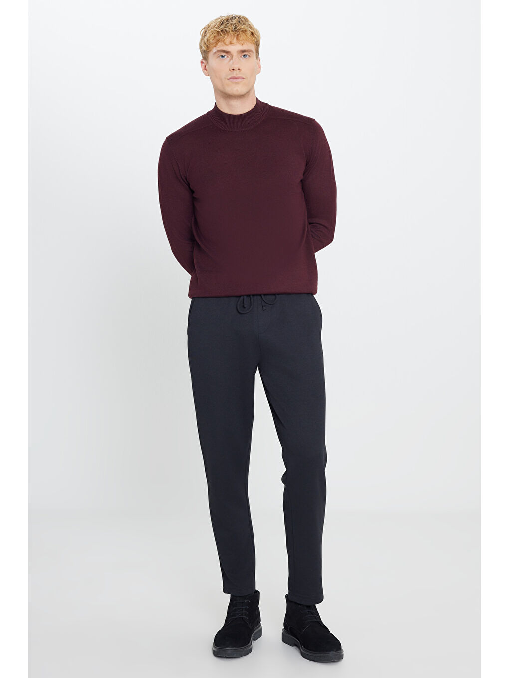 Erkek Bordo Balıkçı Yaka Triko Kazak-1