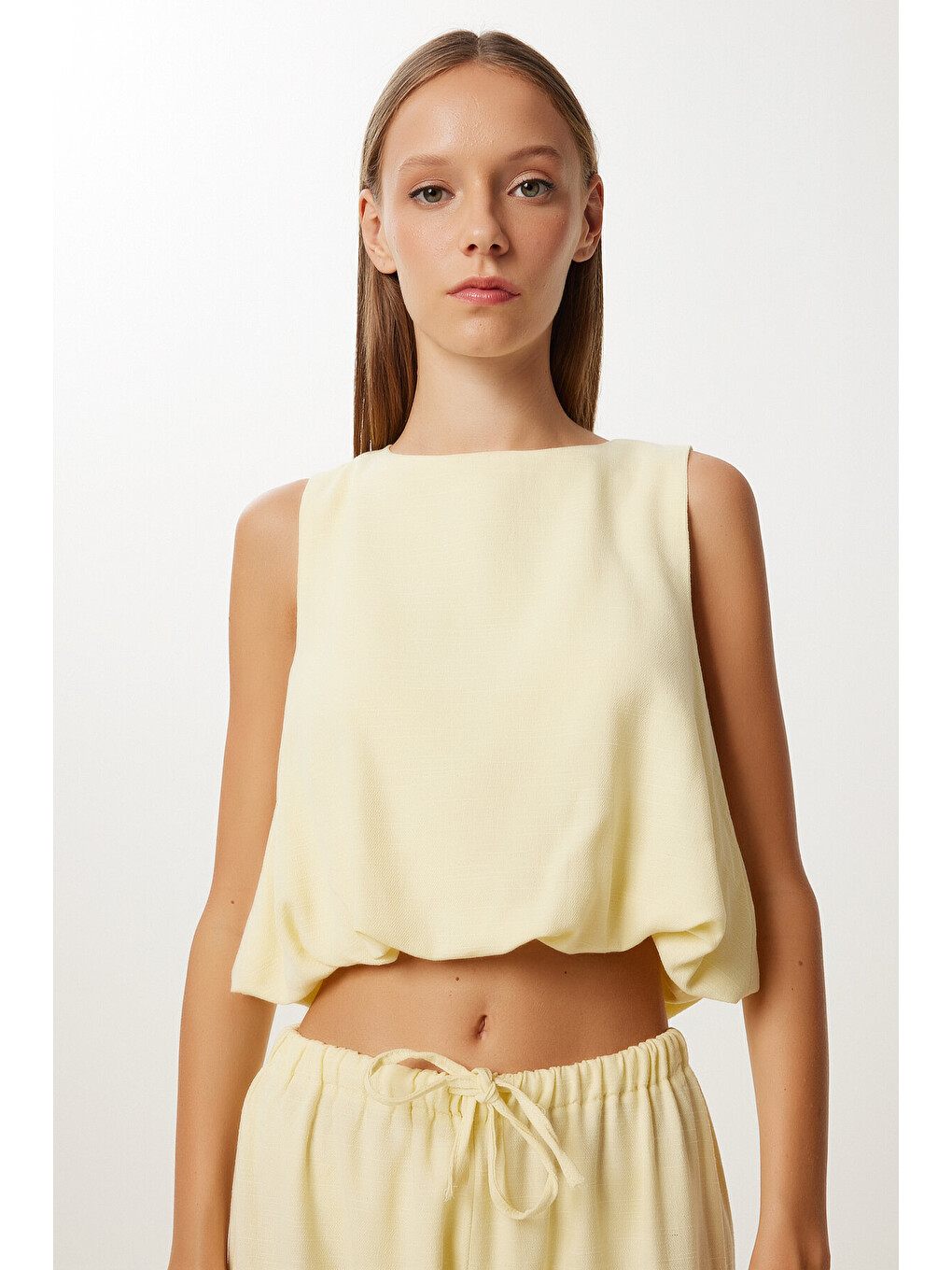 Sarı Keten Culotte Pantolon Bluz Takım SARI LRV0116-4