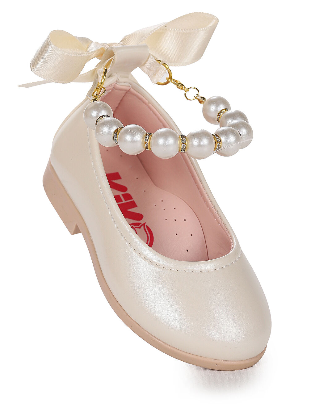 Beyaz Blanch Rugan İncili Lastikli Kız Bebek Babet Ayakkabı