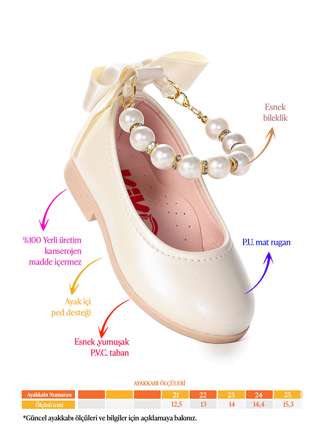 Beyaz Blanch Rugan İncili Lastikli Kız Bebek Babet Ayakkabı-1