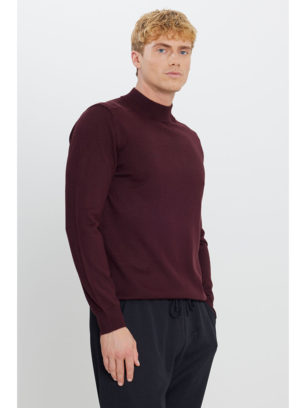 Erkek Bordo Balıkçı Yaka Triko Kazak-2