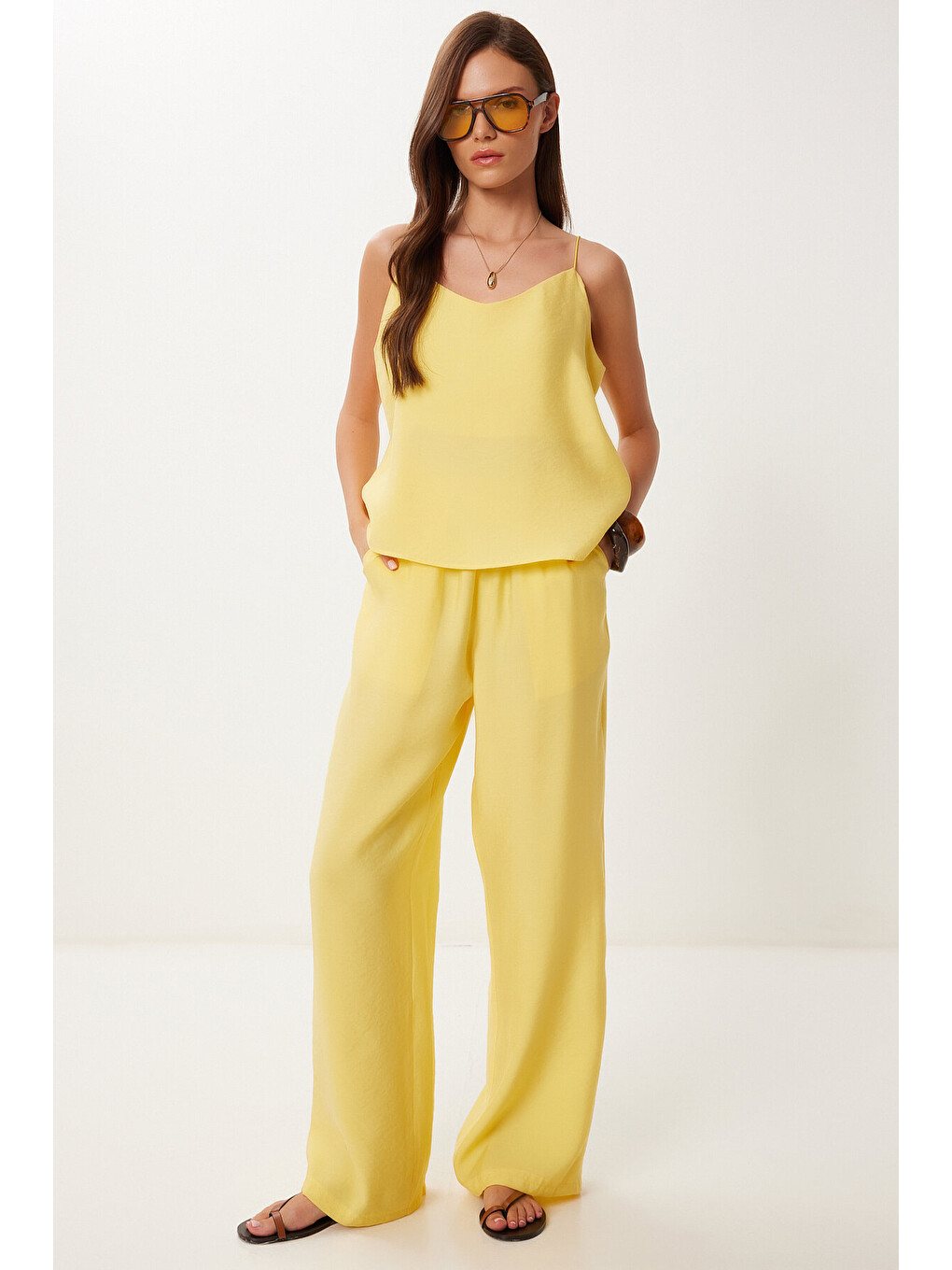 Sarı Askılı Modal Bluz Pantolon Takım SARI LRV0108