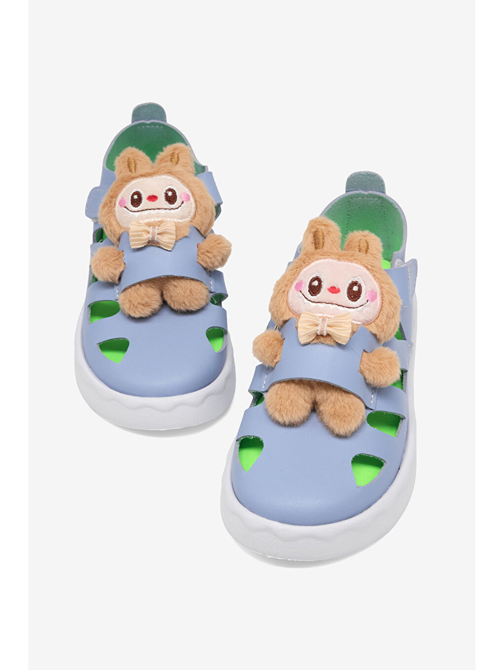 Çocuk Unisex Açık Mavi Hafif Taban Ayıcık Detaylı Cırtlı Sandalet-4