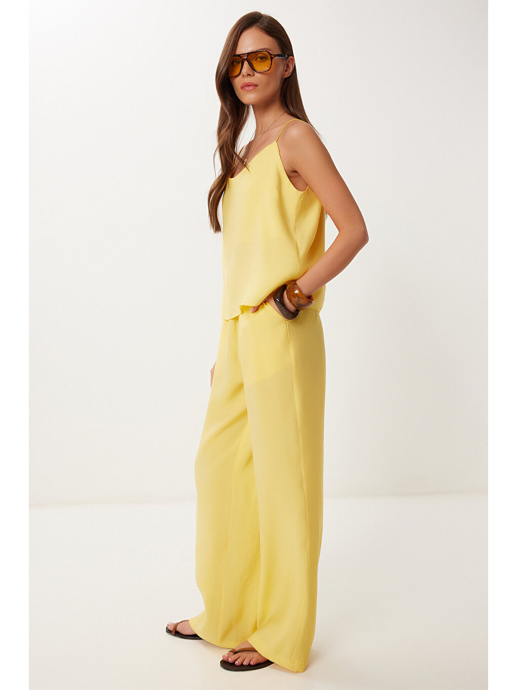 Sarı Askılı Modal Bluz Pantolon Takım SARI LRV0108-1