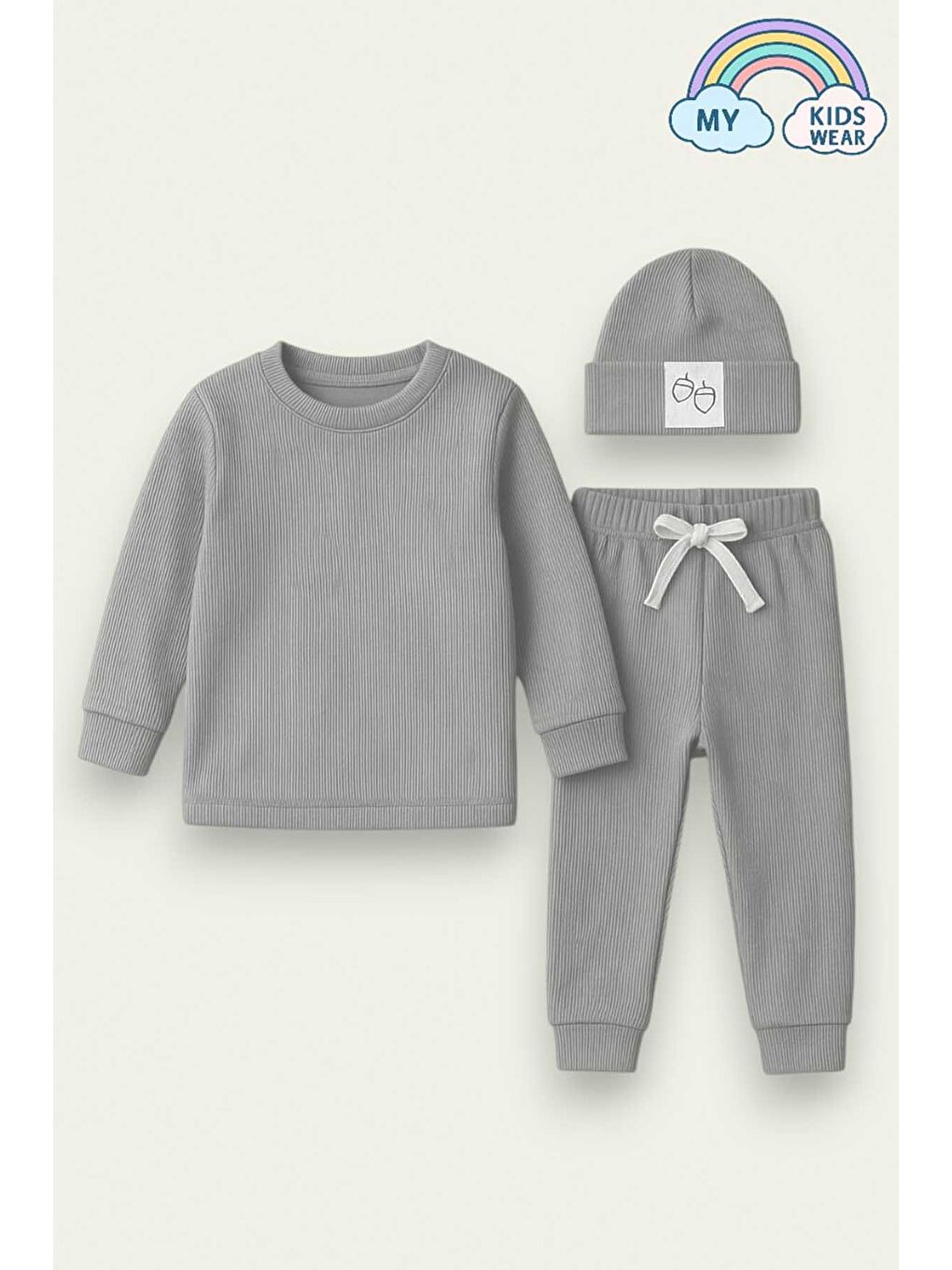 Gri Fitilli Unisex Bebek - Çocuk Üçlü Takım