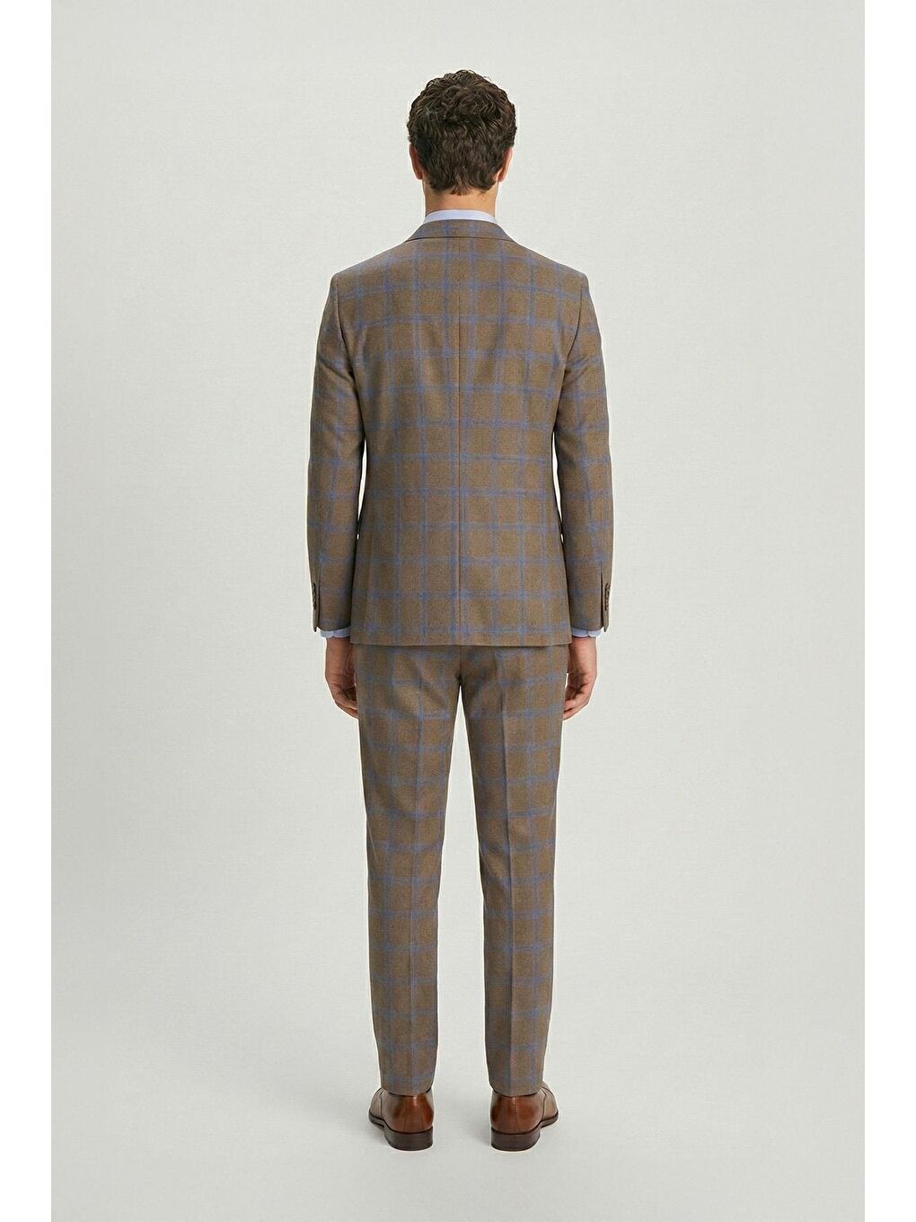 Giotelli Kahverengi Slim Fit Mono Yaka Ekose Desenli Takım Elbise-2