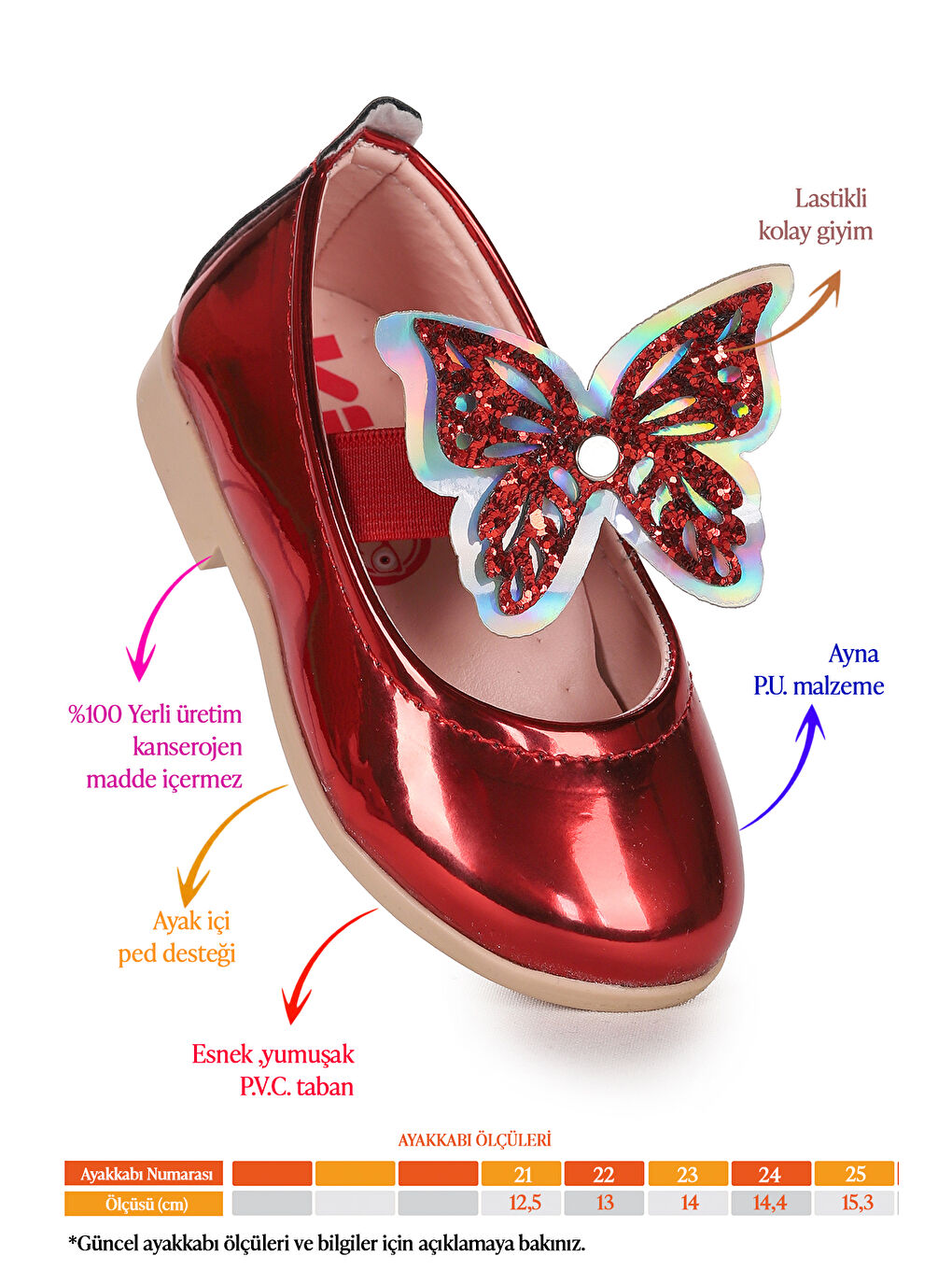Kırmızı Ayna Menz Kelebek Lastikli Kız Bebek Babet Ayakkabı-1
