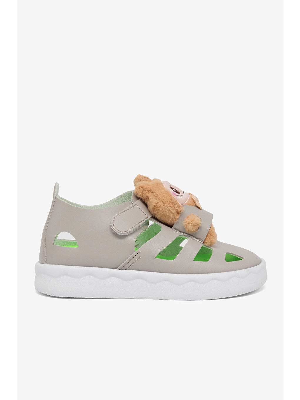 Çocuk Unisex Gri Hafif Taban Ayıcık Detaylı Cırtlı Sandalet-1