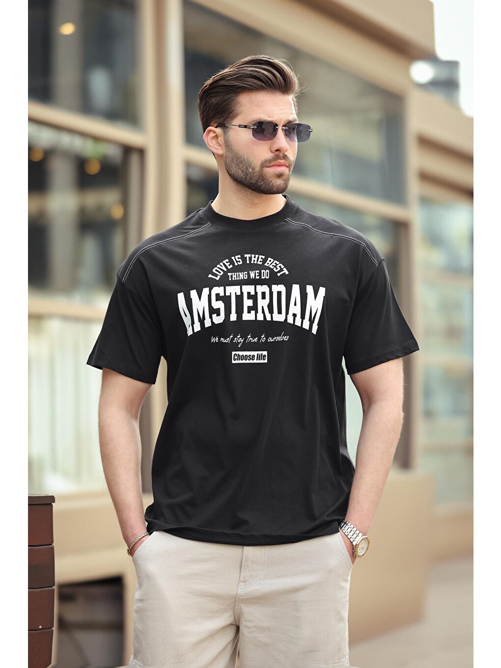 Siyah Baskılı Erkek Tişört E7124