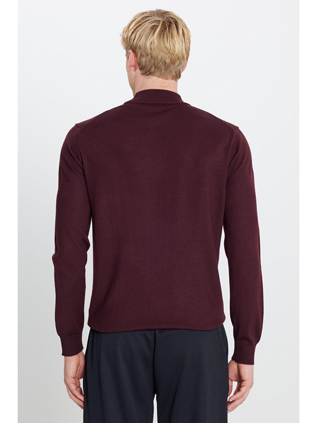 Erkek Bordo Balıkçı Yaka Triko Kazak-4