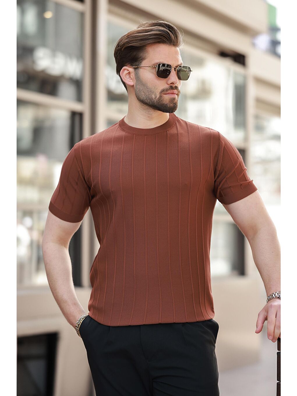 Kahverengi Erkek Kiremit Tişört 5684-1