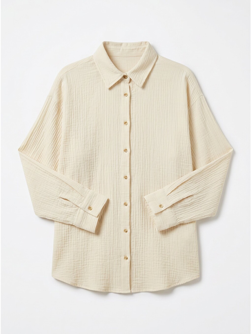 Kahverengi Oversize Basic Müslin Gömlek Açık Krem Lmx0002
