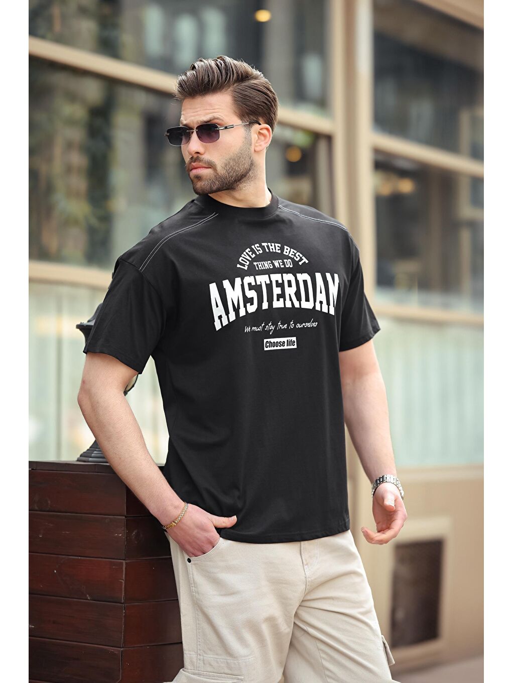 Siyah Baskılı Erkek Tişört E7124-1