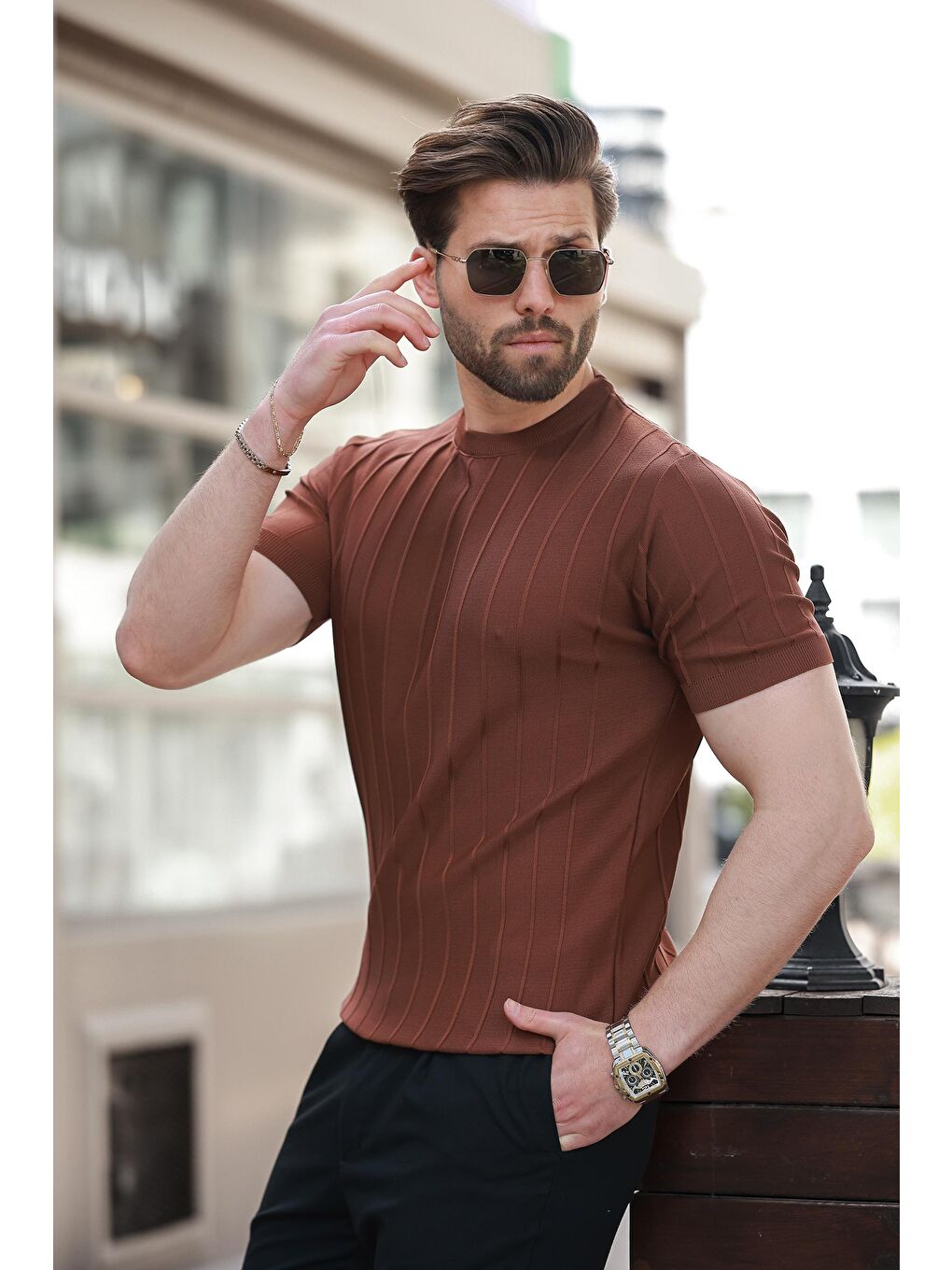 Kahverengi Erkek Kiremit Tişört 5684-2