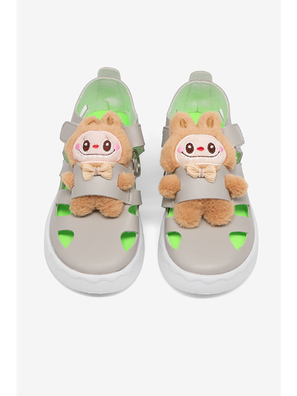 Çocuk Unisex Gri Hafif Taban Ayıcık Detaylı Cırtlı Sandalet-2