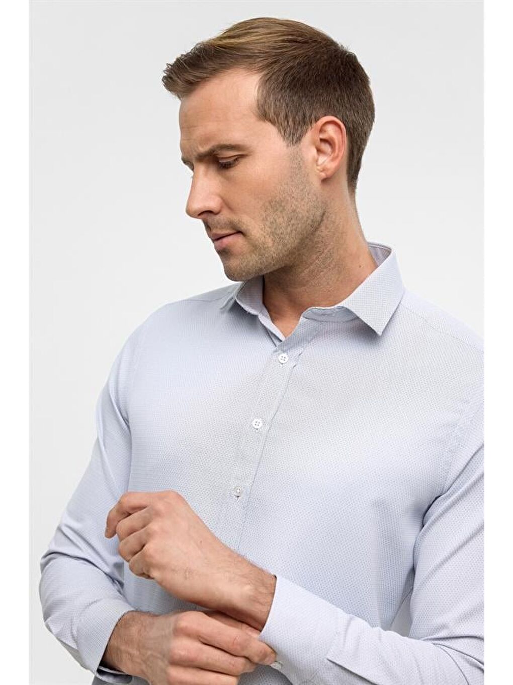 Lacivert Slim Armürlü Klasik Yaka Gömlek-3