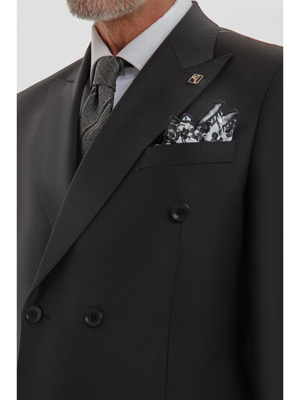 Erkek Siyah Slim Fit Kruvaze Sivri Yaka 6 Drop Yün Karışımlı Takım Elbise-3