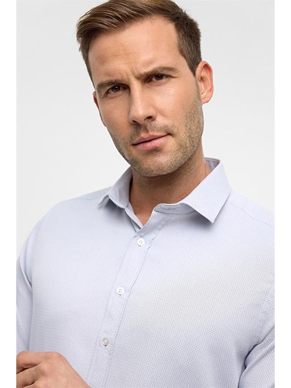 Lacivert Slim Armürlü Klasik Yaka Gömlek-4