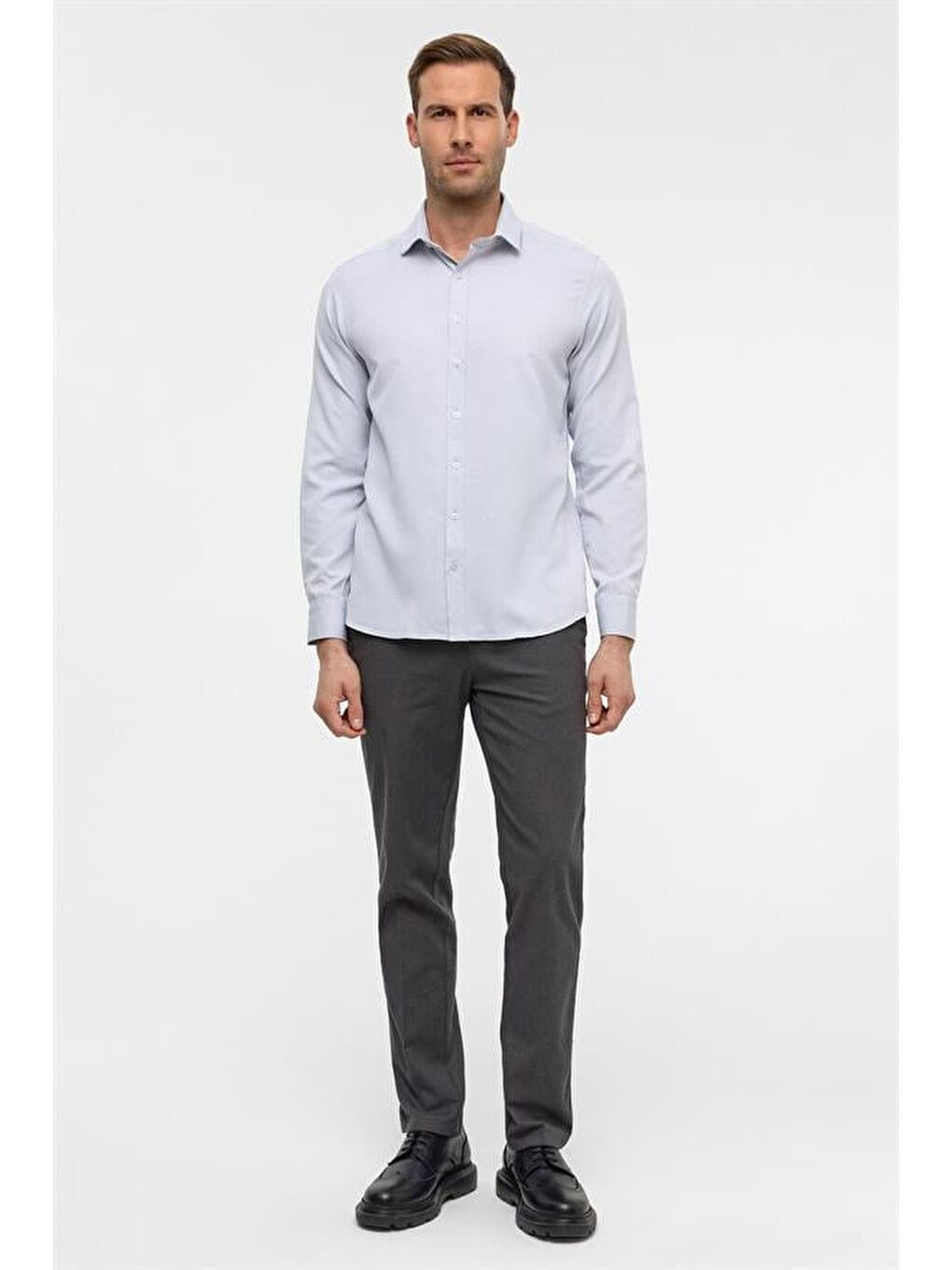 Lacivert Slim Armürlü Klasik Yaka Gömlek-6