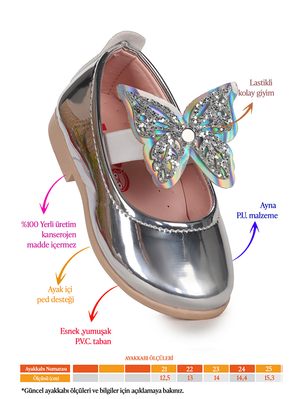 Gri Ayna Menz Kelebek Lastikli Kız Bebek Babet Ayakkabı-1