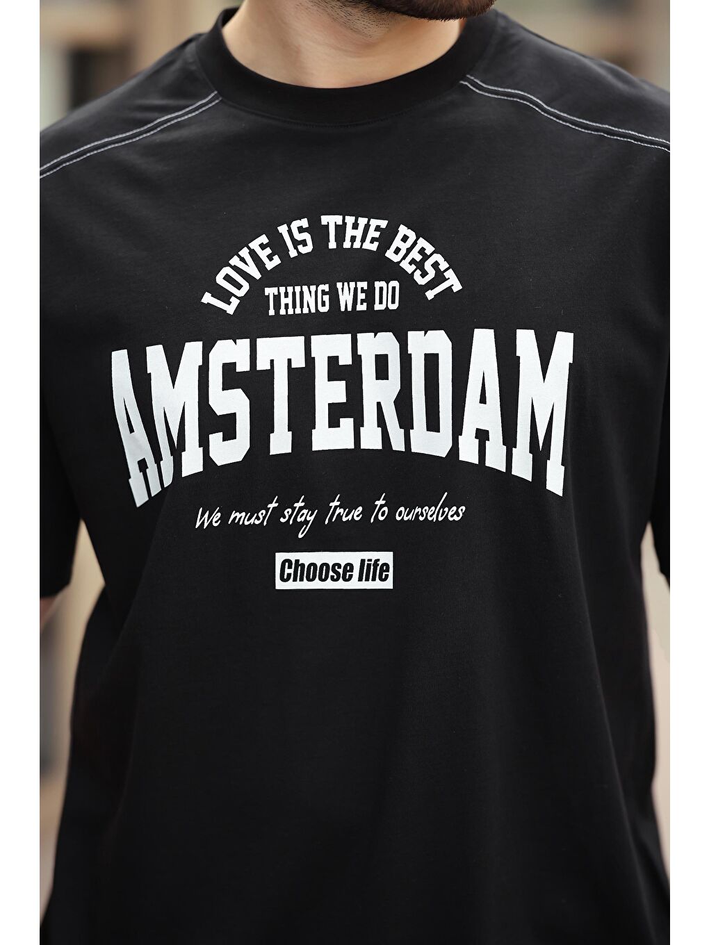 Siyah Baskılı Erkek Tişört E7124-2