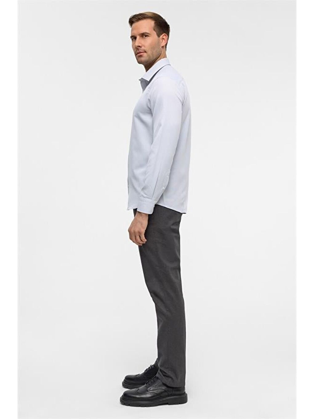 Lacivert Slim Armürlü Klasik Yaka Gömlek-7