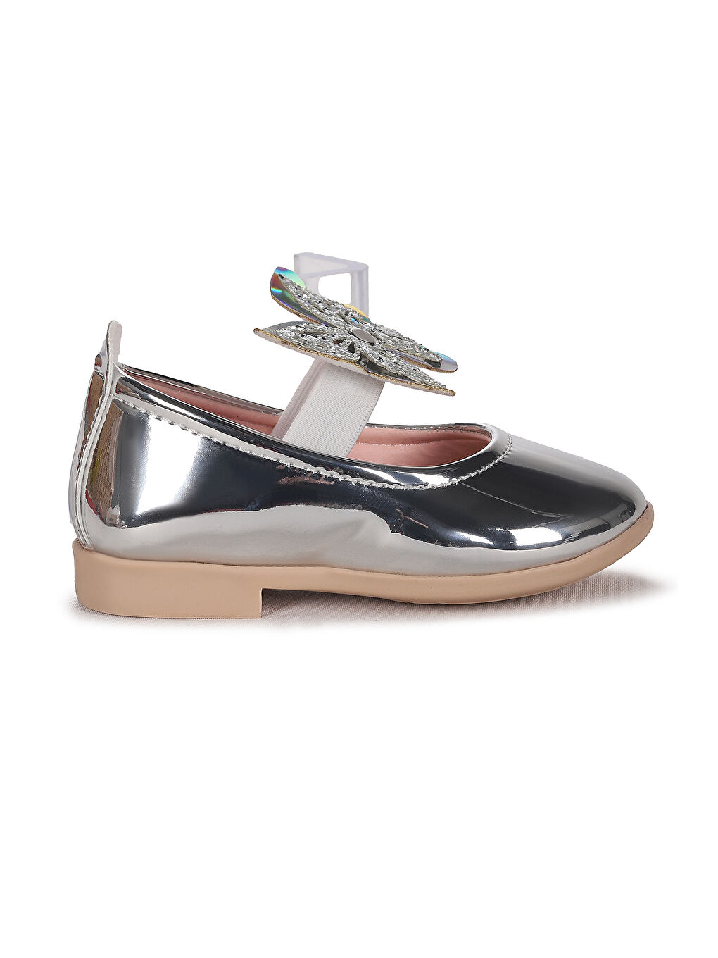 Gri Ayna Menz Kelebek Lastikli Kız Bebek Babet Ayakkabı-2