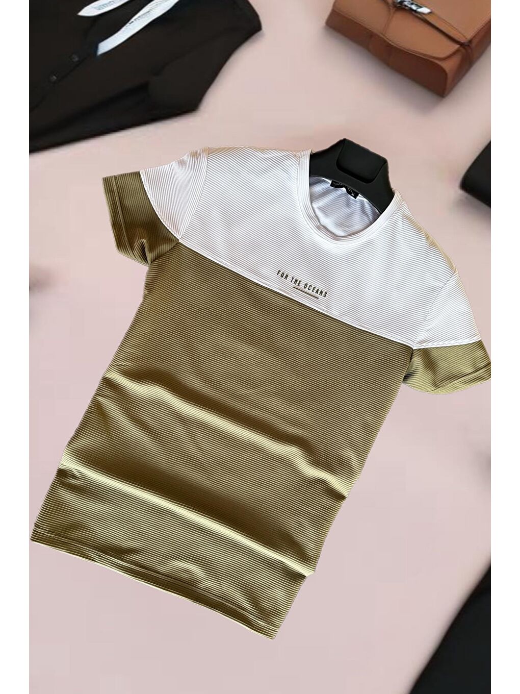 Haki Ft 2469 For The Oceans Flok Baskı Slim Fit Erkek Tişört