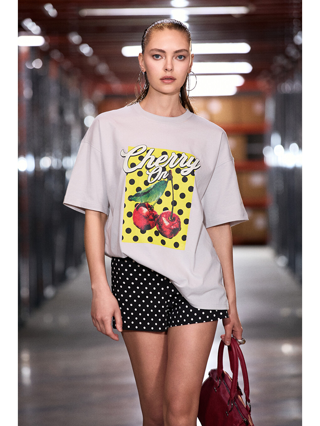 Gri CASSIANE Kadın Bisiklet Yaka Kısa Kollu Ön Ve Arka Baskılı Regular GRİ T-Shirt-2