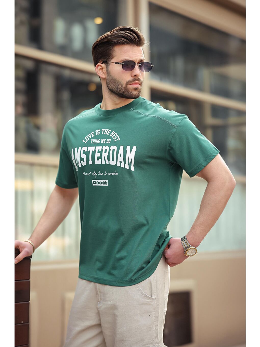 Koyu Yeşil Baskılı Erkek Tişört E7124-1