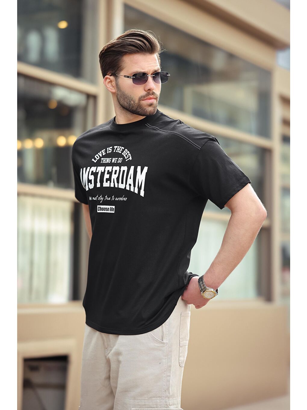 Siyah Baskılı Erkek Tişört E7124-3
