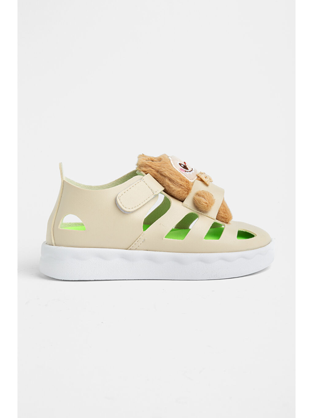 Çocuk Unisex Bej Hafif Taban Ayıcık Detaylı Cırtlı Sandalet-1