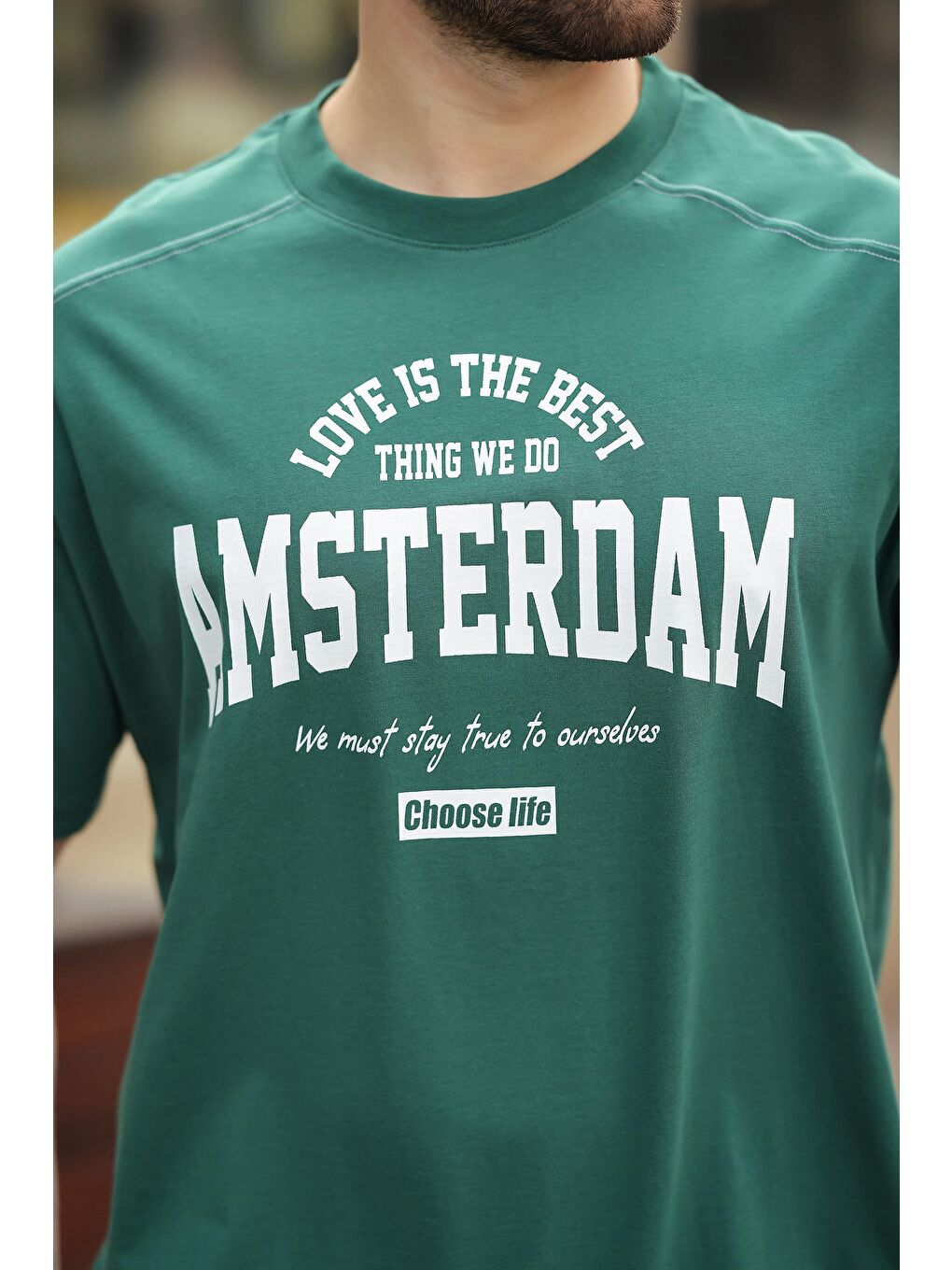 Koyu Yeşil Baskılı Erkek Tişört E7124-2