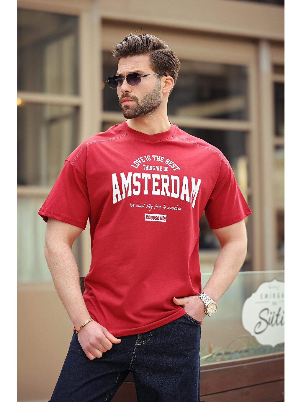 Bordo Baskılı Erkek Tişört E7124