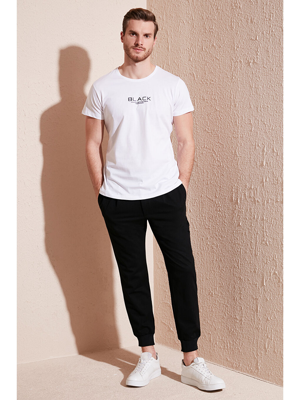 Beyaz Pamuklu Slim Fit Bisiklet Yaka Baskılı 3'lü Paket %100 Pamuk Tişört 541S31-4