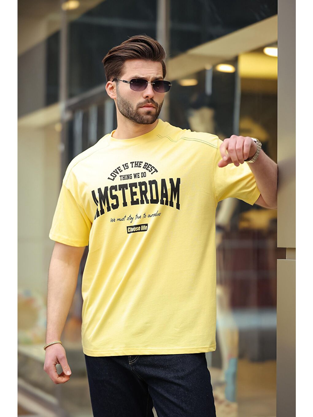 Sarı Baskılı Erkek Tişört E7124