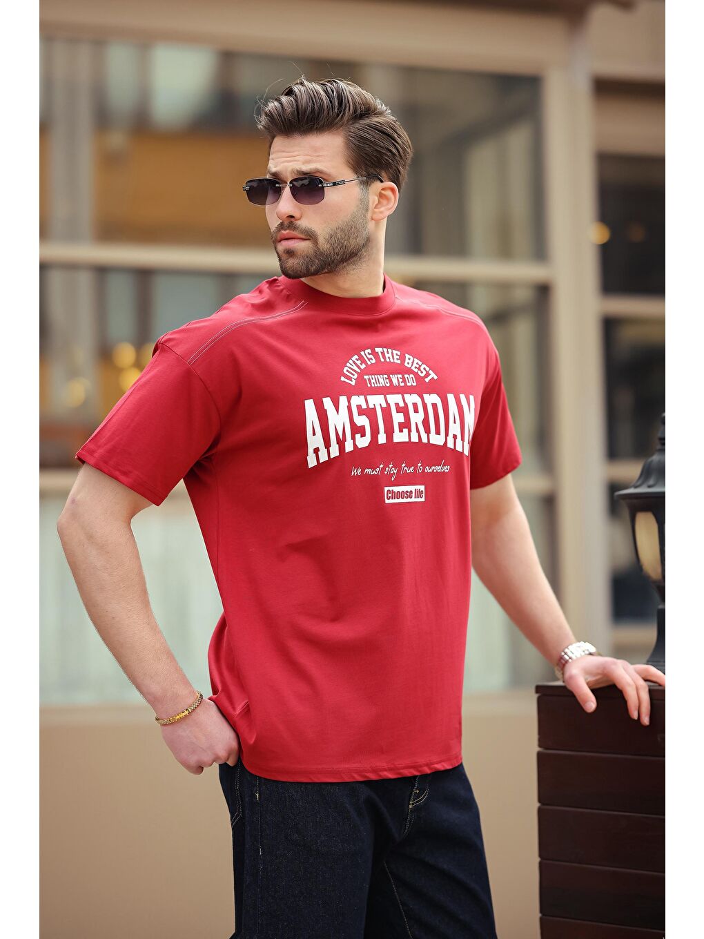 Bordo Baskılı Erkek Tişört E7124-1