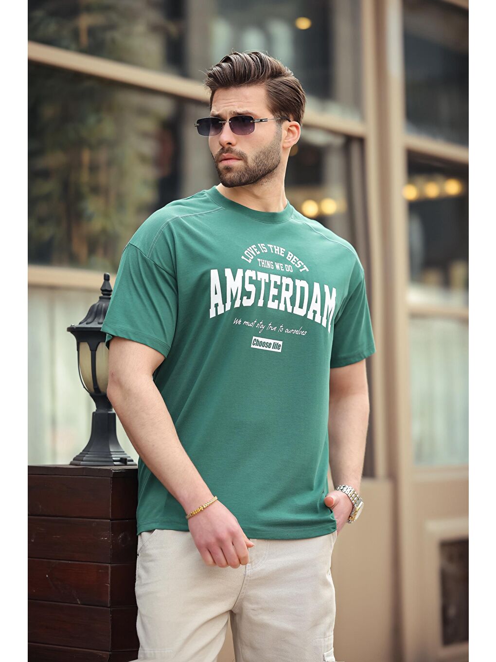 Koyu Yeşil Baskılı Erkek Tişört E7124-3