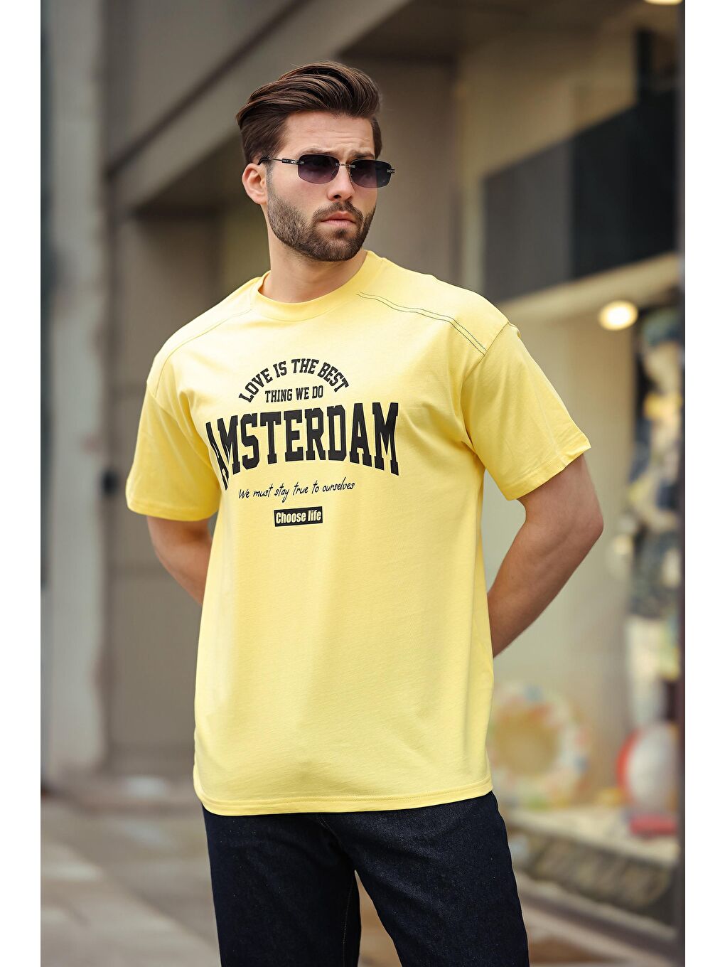 Sarı Baskılı Erkek Tişört E7124-1