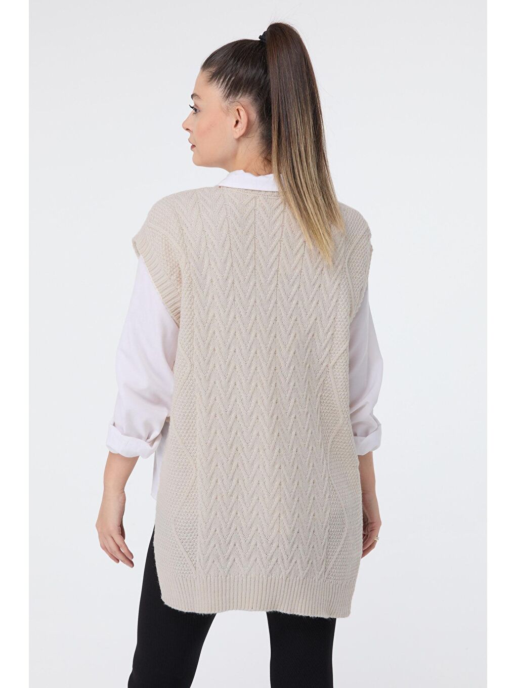 Bisiklet Yaka Kadın Bej Triko Süveter - 24144-3
