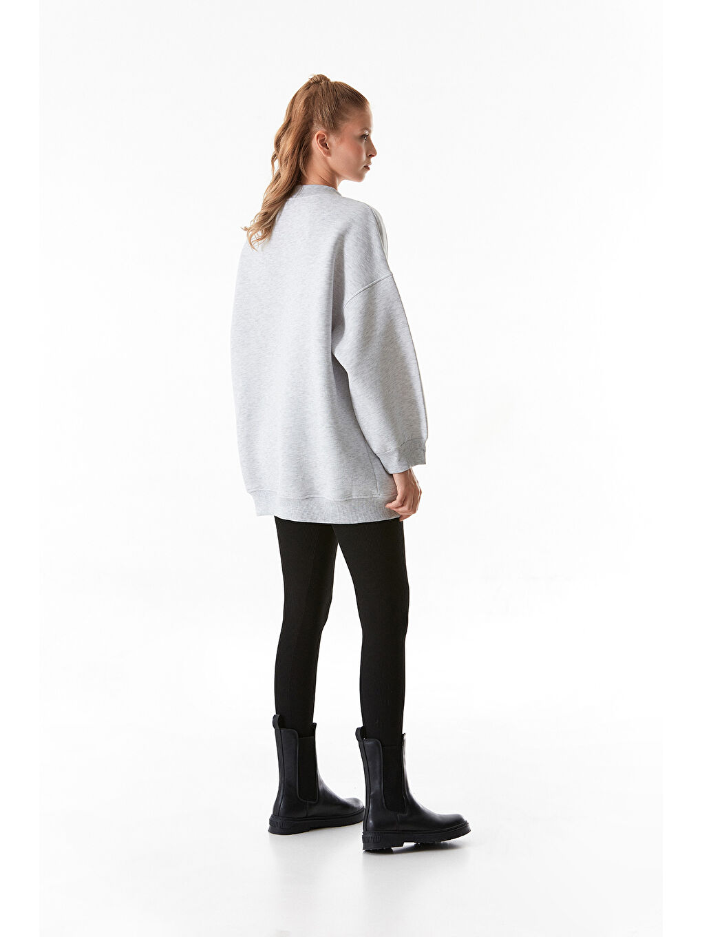 Fullamoda Gri Basic Bisiklet Yaka Oversize Sweatshirt - 2