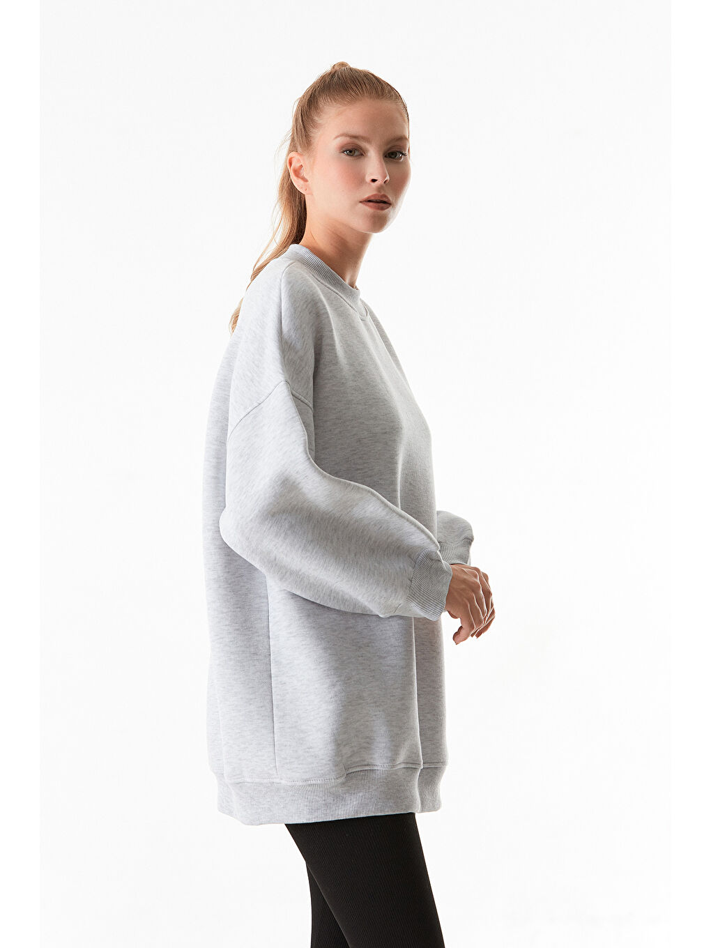 Fullamoda Gri Basic Bisiklet Yaka Oversize Sweatshirt - 3