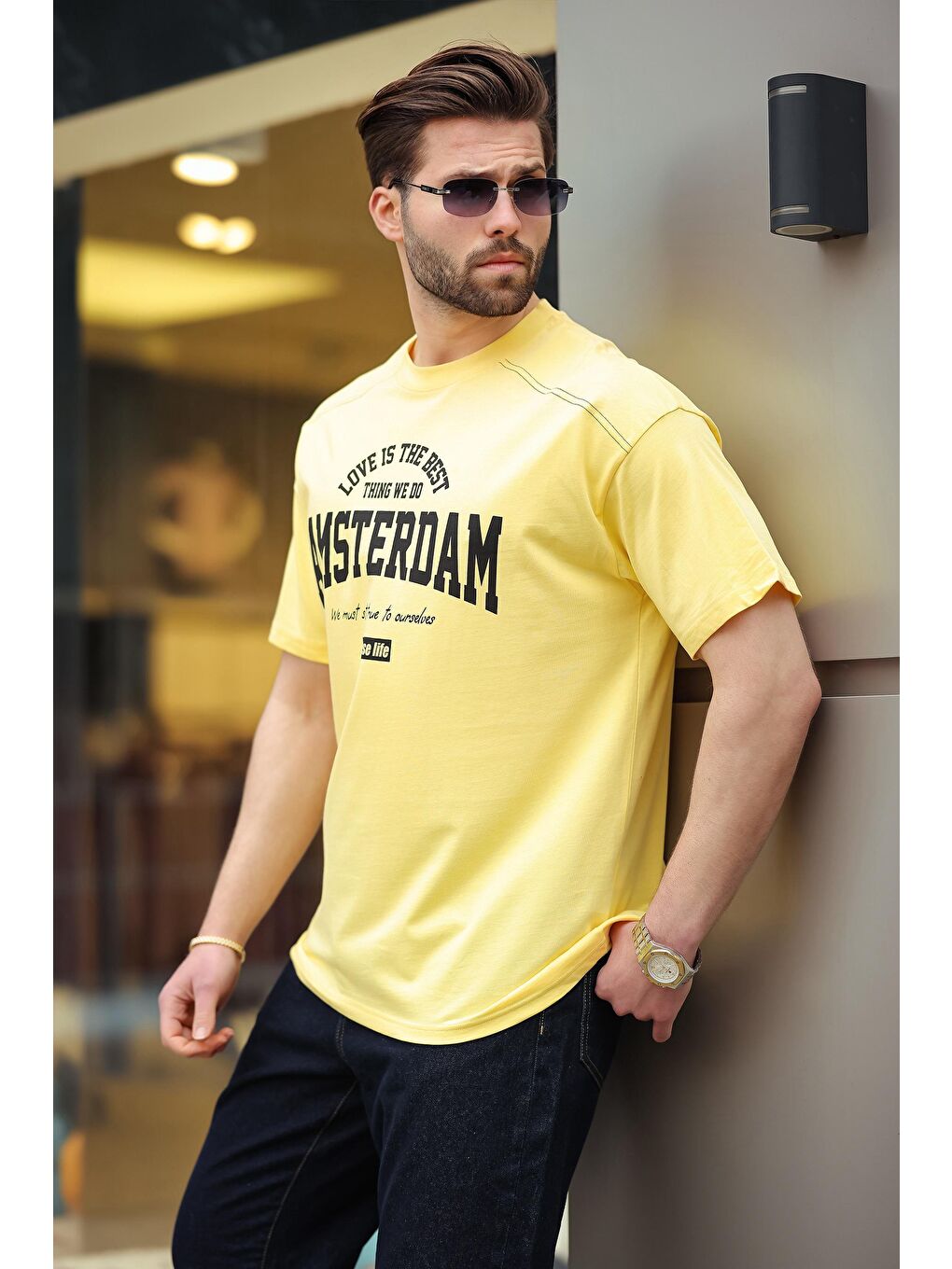 Sarı Baskılı Erkek Tişört E7124-2