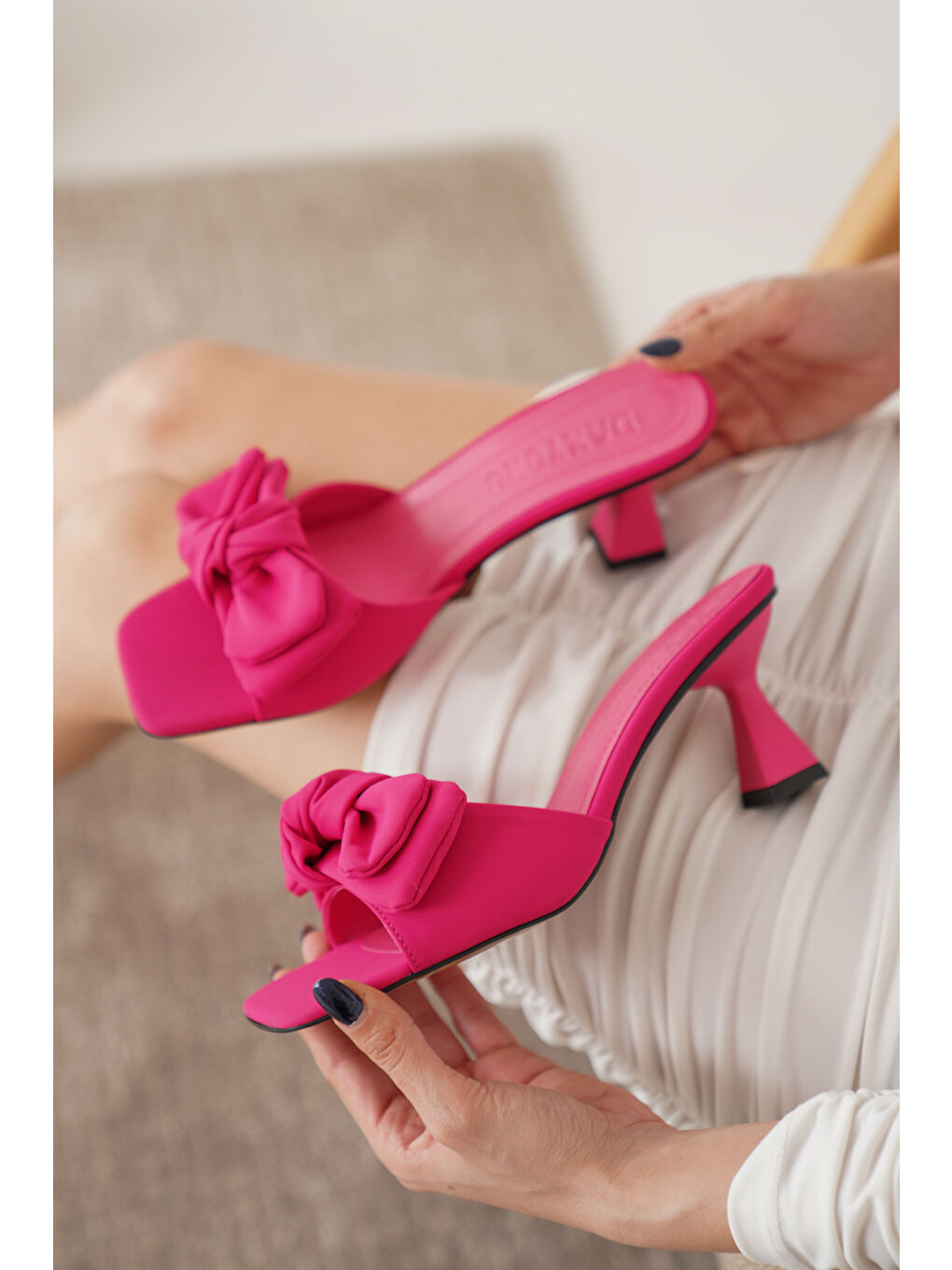 Fuşya Marria Kadın Klasik Fiyonklu Topuklu Terlik-1